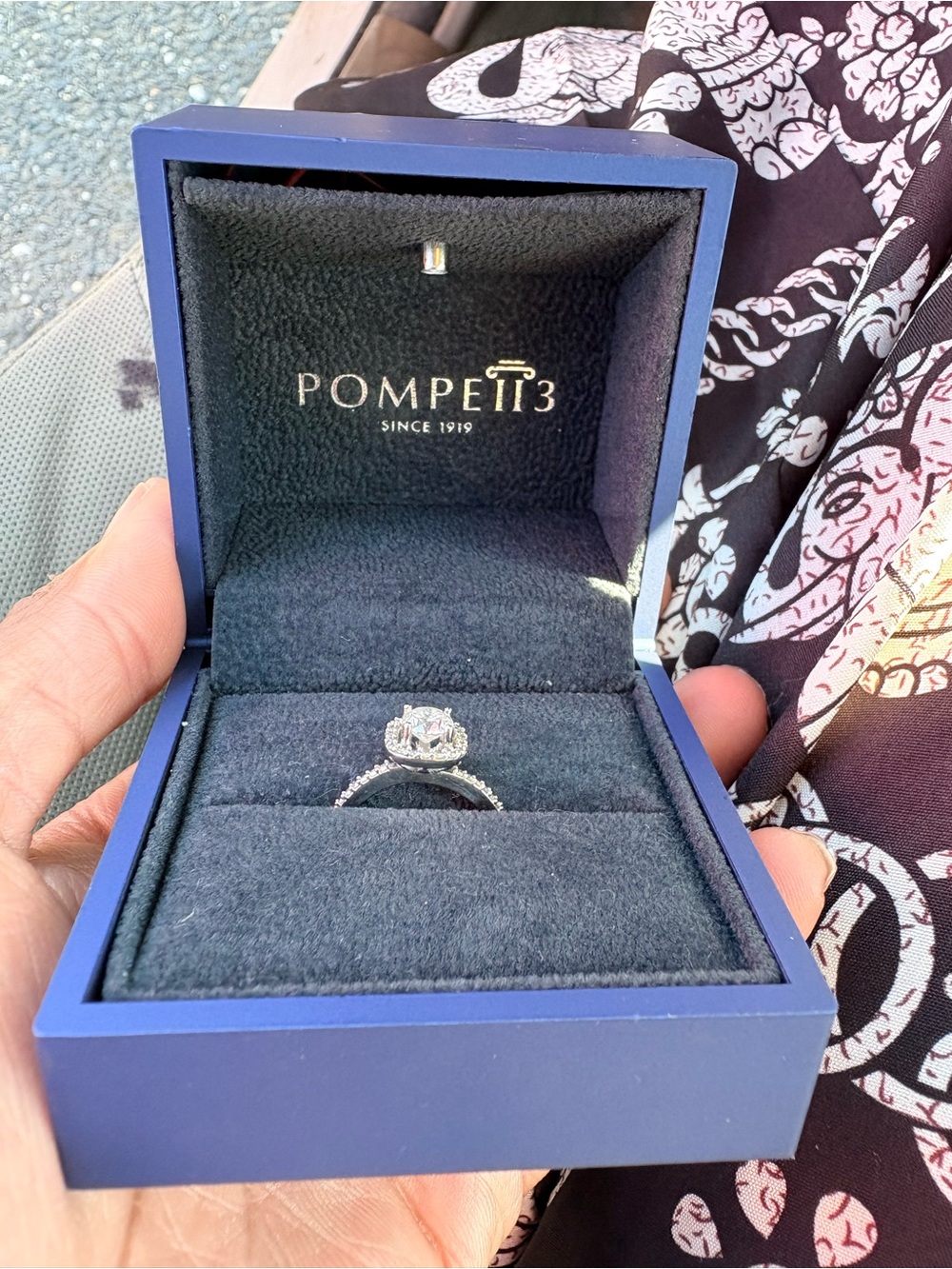 Pompeii3 Silver Halo Engagement Ring with White Center Stone